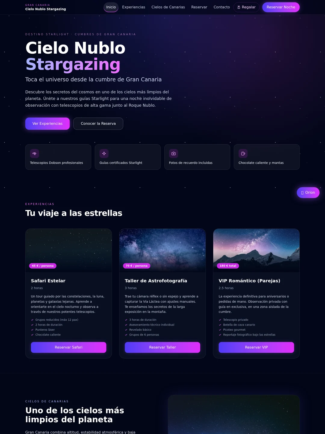 Captura de Cielo Nublo Stargazing, una app real de astroturismo publicada con Hub Studio