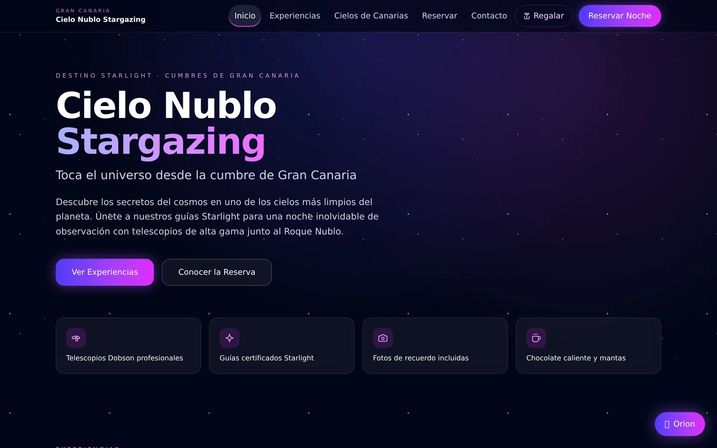 Captura de Cielo Nublo Stargazing, una app publicada con Hub Studio