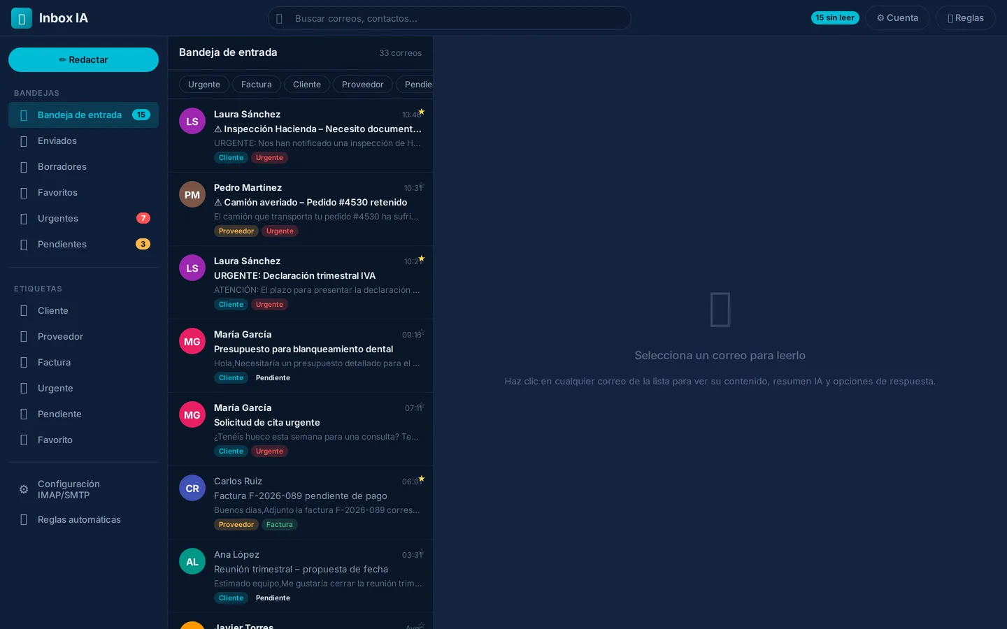 Captura de Inbox IA, una app publicada con Hub Studio