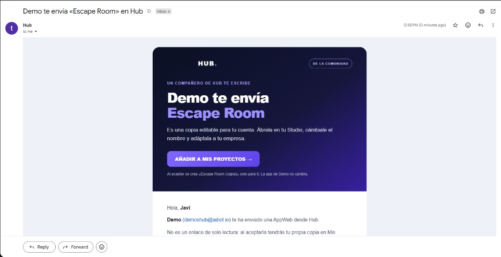 Email de invitación: Añadir a mis proyectos